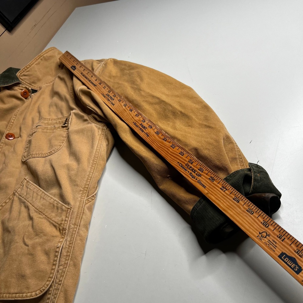 LL Bean Mens Medium Hunting Field Coat Tan Canvas Plaid Lined Corduroy Trim JV93 - Picture 2 of 13